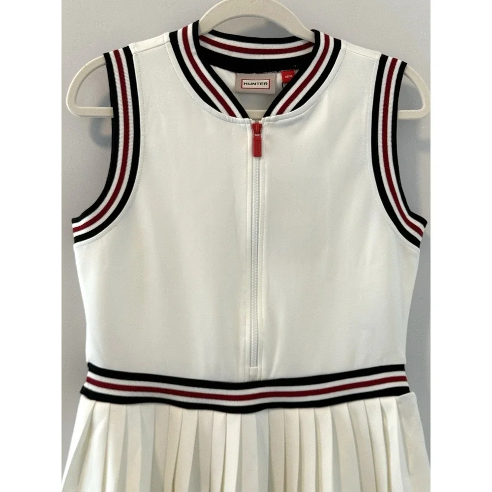 NWT Hunter Pleated Tennis Dress Mini Front Zip Sleeveless White Varsity Preppy M - Picture 6 of 12